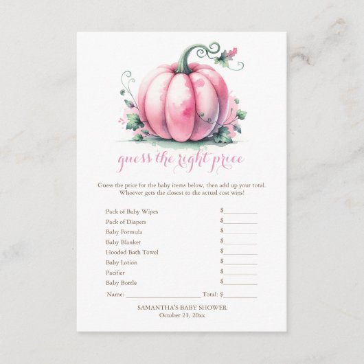 Pink Pumpkin rät das richtige Preisspiel Einladung (Vorderseite)