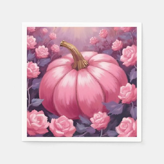 Pink Pumpkin Rose BlumenHalloween Erntedank Serviette (Vorderseite)