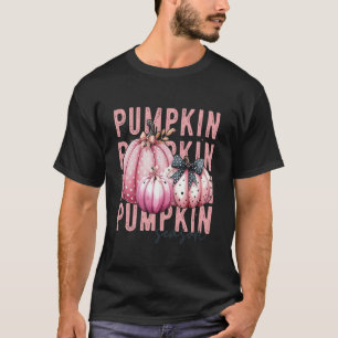 Pink Pumpkin Saison Polka Dot Bow Coquette Herbst T-Shirt