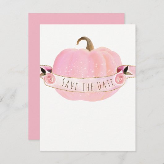 Pink Pumpkin Sparkone Herbst Rustikal Save the Dat Ankündigungspostkarte (Vorne/Hinten)