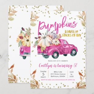 Pink Pumpkin Truck Birthday Einladung