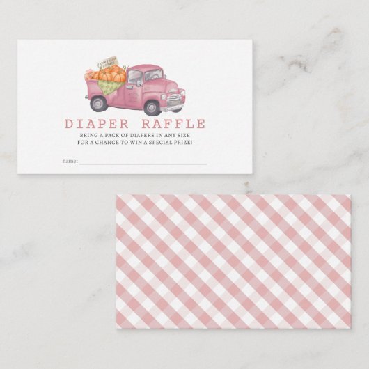 Pink Pumpkin Truck Gingham Diaper Raffle Ticket Begleitkarte (Vorne/Hinten)