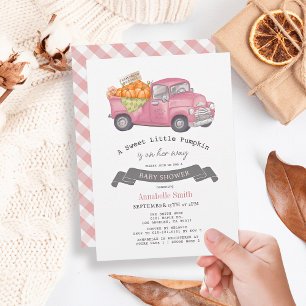Pink Pumpkin Truck Gingham Girl Babydusche Einladung