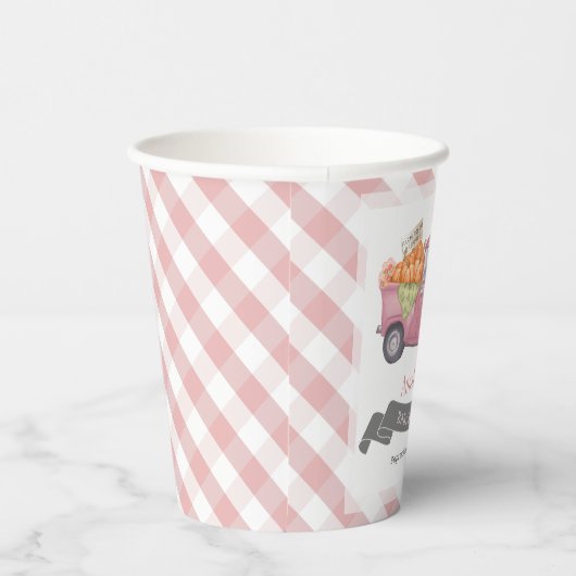 Pink Pumpkin Truck Gingham Girl Babydusche Pappbecher (Rechts)