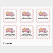 Pink Pumpkin Truck Gingham Girl Babydusche Quadratischer Aufkleber (Blatt)