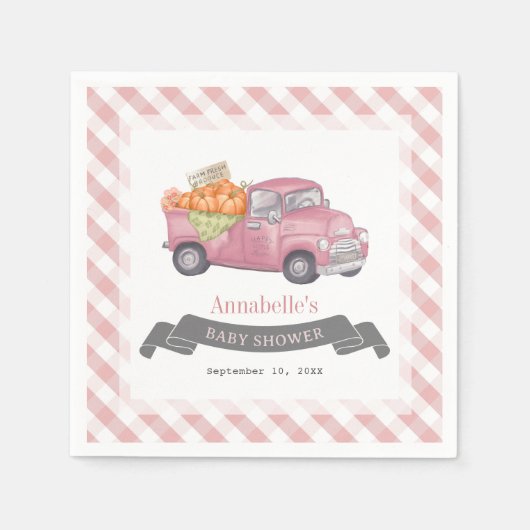 Pink Pumpkin Truck Gingham Girl Babydusche Serviette (Vorderseite)