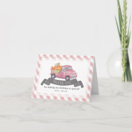 Pink Pumpkin Truck Gingham Girl Birthday Dankeskarte