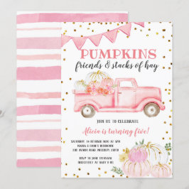 Pink Pumpkin Truck Girl Birthday Einladung