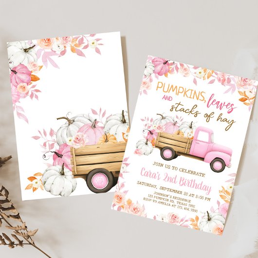 Pink Pumpkin Truck Herbst Geburtstag Einladung