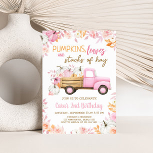 Pink Pumpkin Truck Herbst Geburtstag Einladung