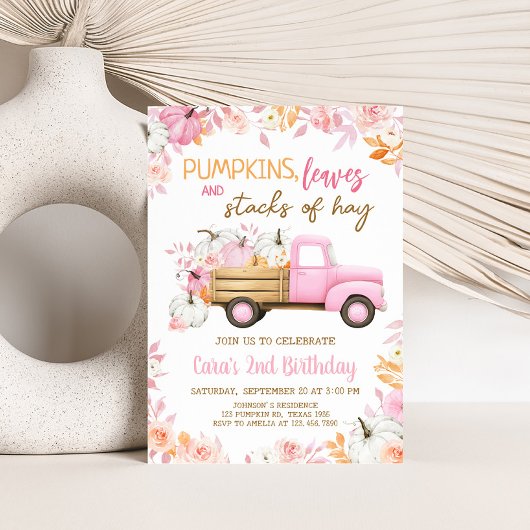 Pink Pumpkin Truck Herbst Geburtstag Einladung