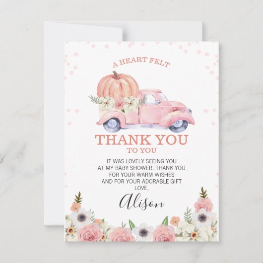 Pink Pumpkin Truck Kinderdusche Danke Karte (Vorderseite)