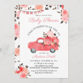 Pink Pumpkin Truck Rose | Babydusche Einladung (Vorne/Hinten)