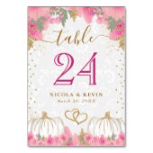 Pink Pumpkin und Blume Hochzeitskarte Tischnummer (Rückseite)