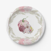 Pink Pumpkin und Pampas Grass Wreath Pappteller (Vorderseite)