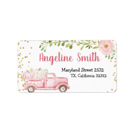Pink Pumpkin Vintag Truck Address Label Adressaufkleber