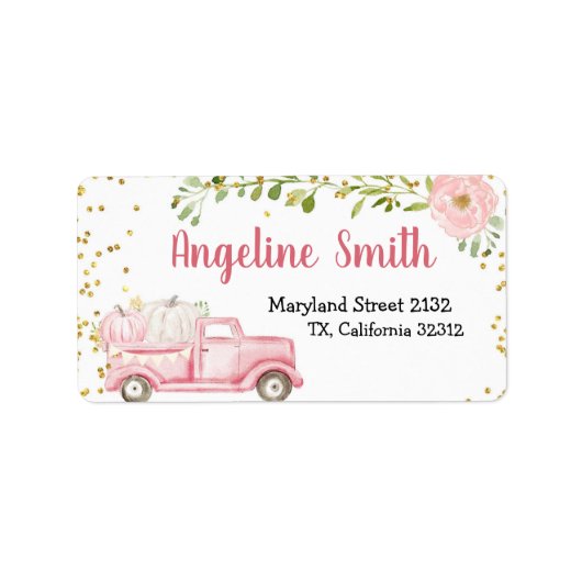 Pink Pumpkin Vintag Truck Address Label Adressaufkleber (Vorne)