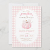 Pink Pumpkin Watercolor Bow Girl Baby Dusche Einladung (Vorderseite)