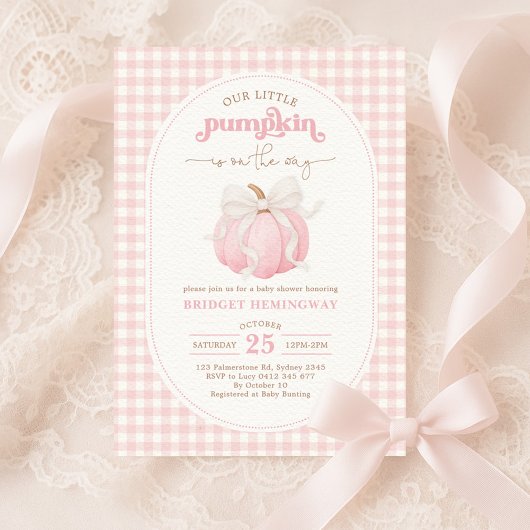 Pink Pumpkin Watercolor Bow Girl Baby Dusche Einladung