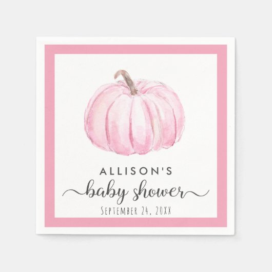 Pink Pumpkin Watercolor Kindermädchendusche Serviette (Vorderseite)