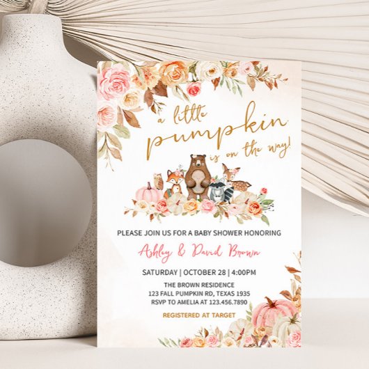 Pink Pumpkin Woodland Kinderdusche Einladung