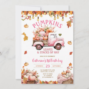 Pink Pumpkins Blätter und Stapel von Hay Birthday Einladung