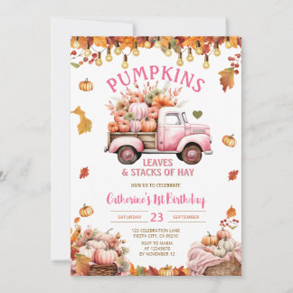Pink Pumpkins Blätter und Stapel von Hay Birthday Einladung