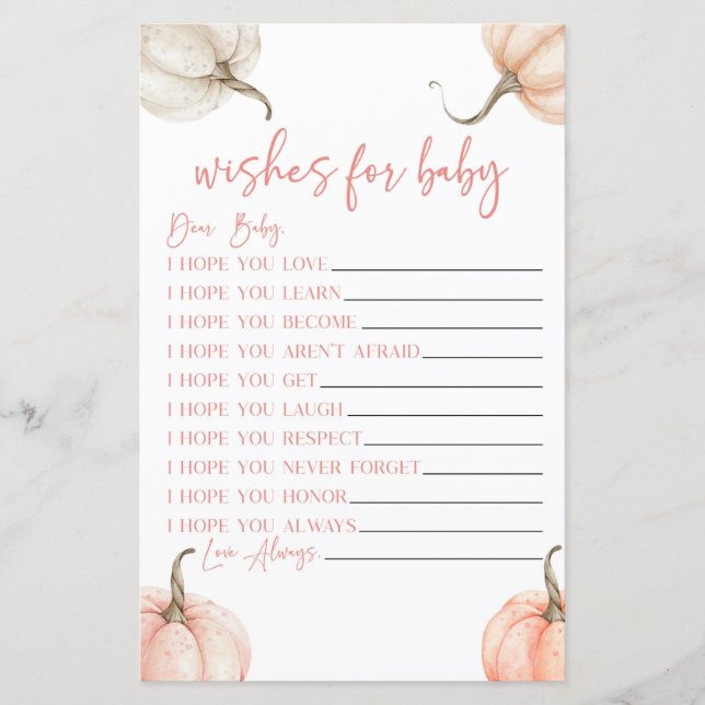 Pink Pumpkins Fallen Wünsche für Baby Dusche Spiel (Vorderseite)