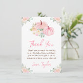 Pink Pumpkins Floral Geburtstagsparty Dankeskarte (Stehend Vorderseite)