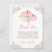 Pink Pumpkins Floral Geburtstagsparty Dankeskarte (Vorderseite)