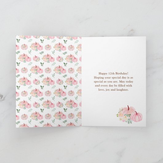 Pink Pumpkins Floral Happy Birthday Karte (Innenseite)