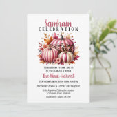 Pink Pumpkins Samhain Harvest Halloween-Party Einladung (Stehend Vorderseite)