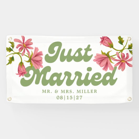 Pink Punch Just Married Car Banner (Horizontal)