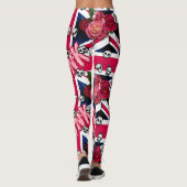 Pink Punk Grunge Union Jack mit Emojis und Rose Leggings (Rückseite)