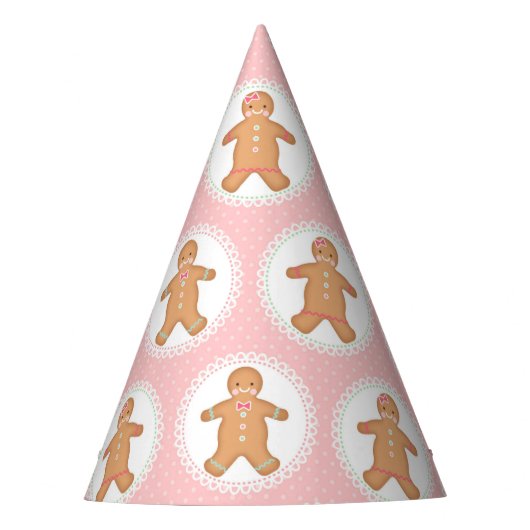Pink Punkt Gingerbrei Cookie Party Hat Partyhütchen (Vorderseite)