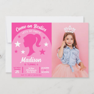 Pink Puppen Besties Modeparty Geburtstagsfoto Einladung