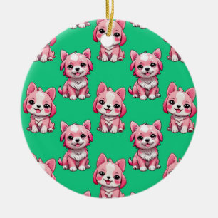 Pink Puppy Dodge Design - Green Keramik Ornament