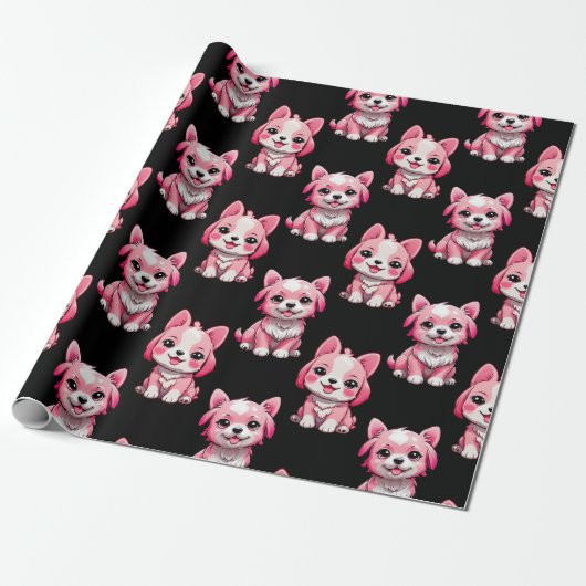 Pink Puppy Dodge Design - Schwarz Geschenkpapier (Ungerollt)