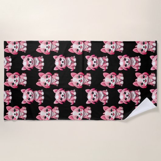 Pink Puppy Dodge Design - Schwarz Strandtuch (Vorderseite)