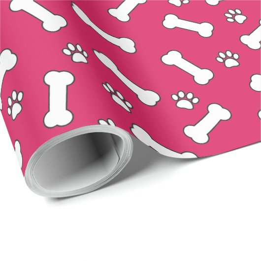 Pink Puppy Dog Thema Paw Prints and Bones New Pet Geschenkpapier (Rolleneckpunkt)