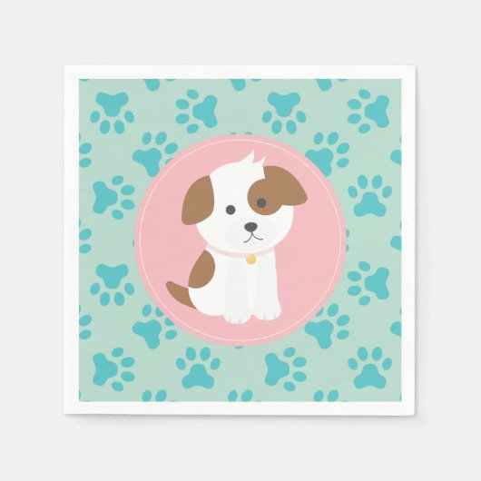 Pink Puppy Geburtstagsparty Servietten Pfoten Druc (Vorderseite)