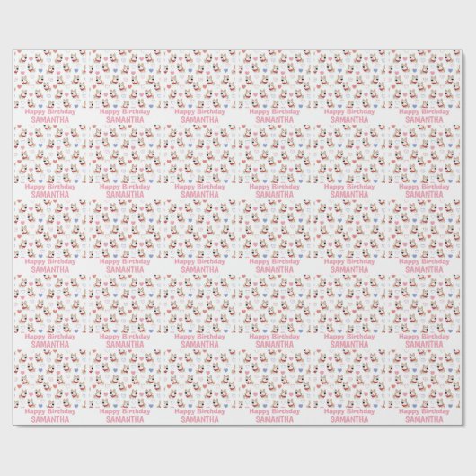 Pink Puppy Muster Geburtstag Geschenkpapier (Flach)