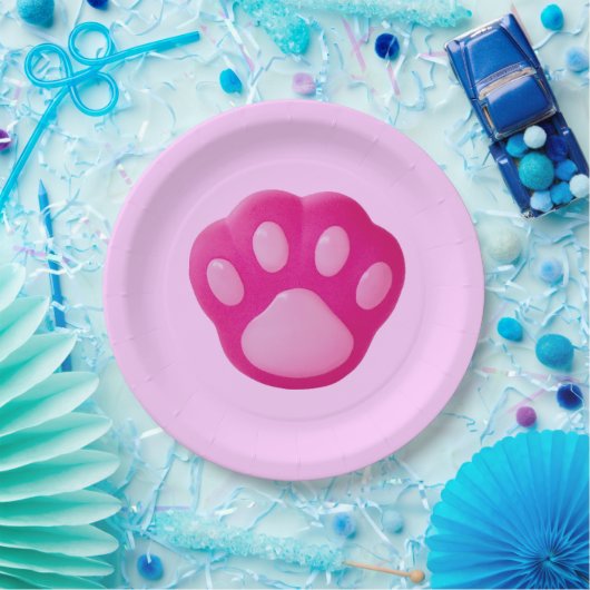 Pink Puppy Paw Pappteller (Party)