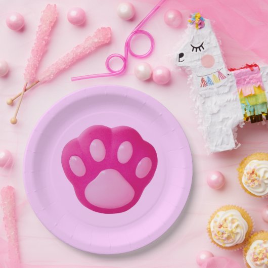 Pink Puppy Paw Pappteller (Party)