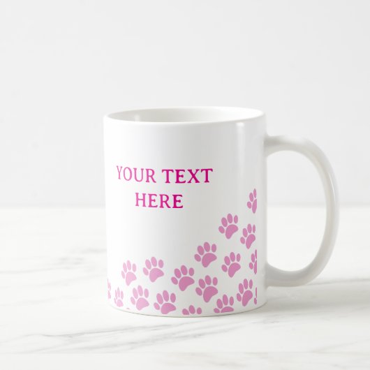 Pink Puppy Paw Prints mit benutzerdefiniertem Text Kaffeetasse (Rechts)
