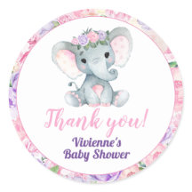 Pink Puprle Elephant Floral Sticker Vielen Dank Ta