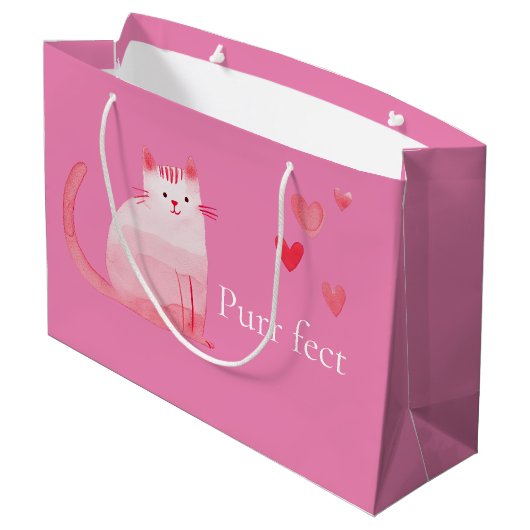 Pink Purffect Cat Große Geschenktüte (Rückseite Schrägansicht)