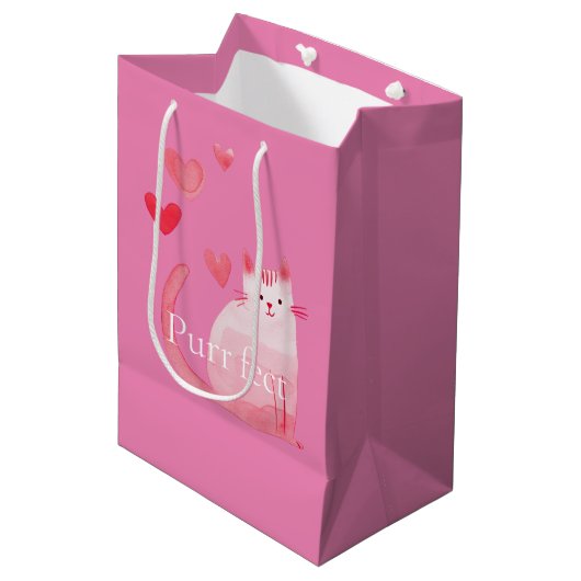 Pink Purffect Cat Mittlere Geschenktüte (Vorderseite Schrägansicht)