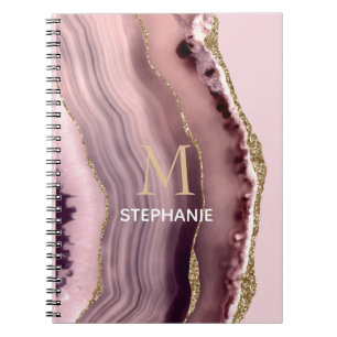 Pink & Purple Achat Geode Monogramm  Name Notizblock