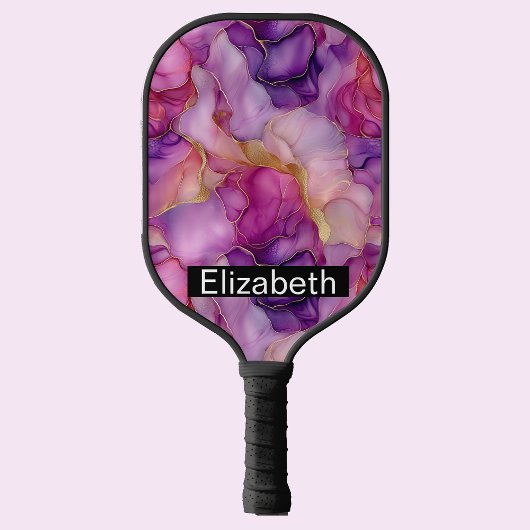 Pink, Purple and Gold Alcohol Ink Personalized Pickleball Schläger